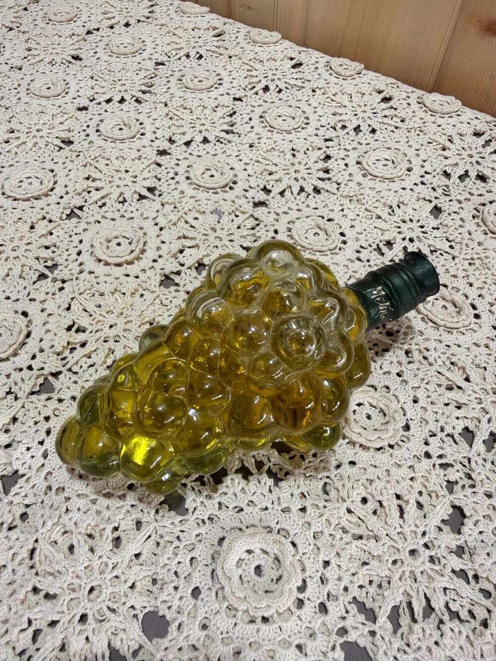 Vintage Italian Olive Oil Glass Grape Cluster Decanter Cork Bottle Sealed Decor